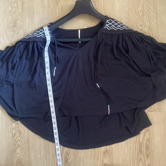 Free People Flowy Indie Sleaze Black Crop Top Embroidered Western Boho - Picture 11 of 12